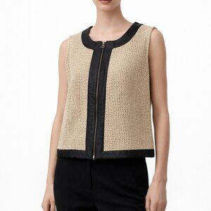 Kelly Wearstler Arco Basketweave Sheer Silk & Lamb Leather Vest Small